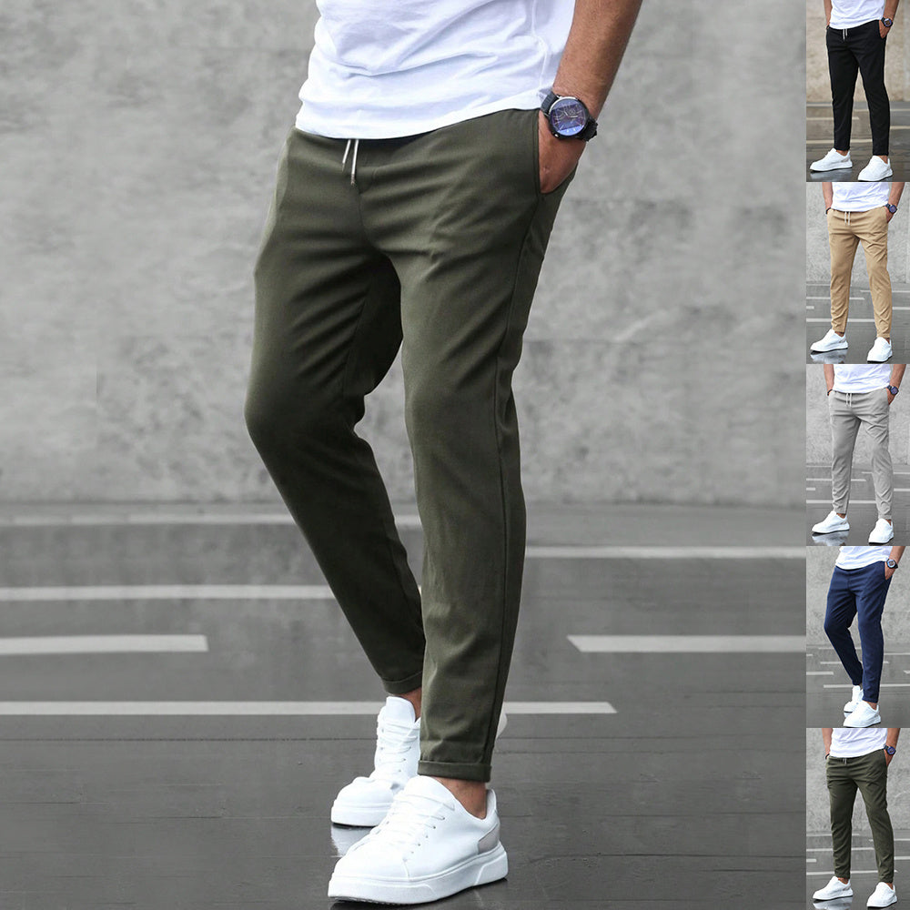 Men's Slim Fit Casual Pants – Drawstring Trousers with Pockets for Everyday Comfort & Style