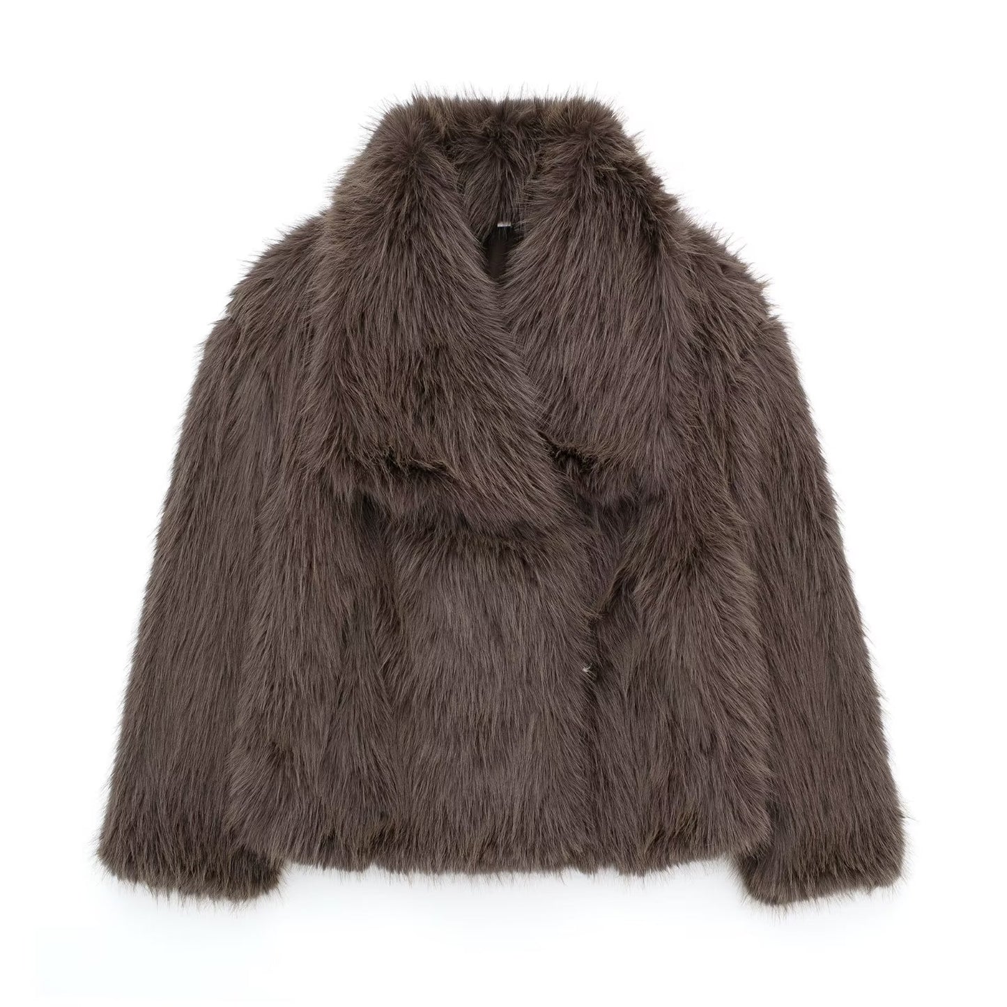 Women's Winter Plush Coat – Thick Lapel Casual Outerwear with Long Sleeves