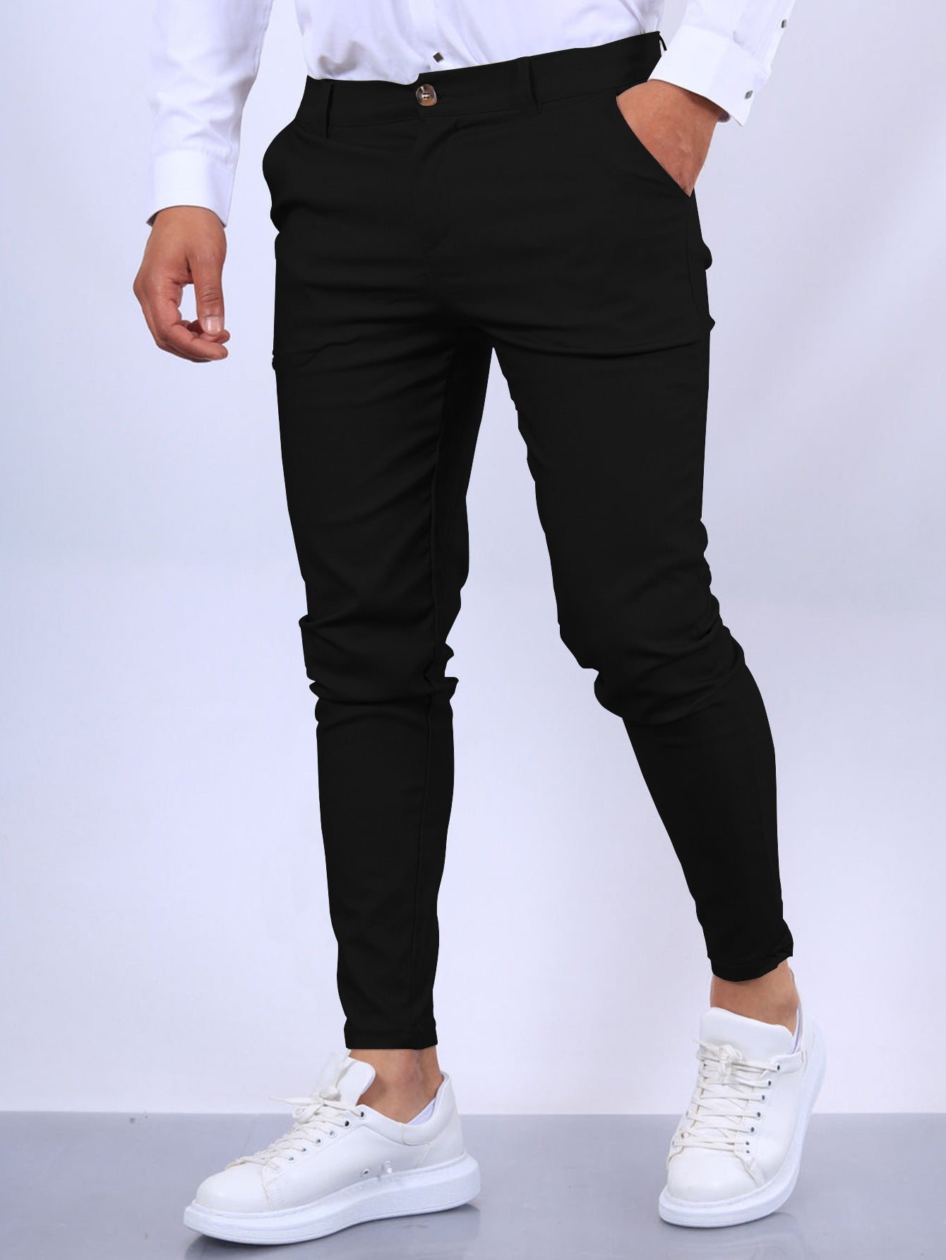 Men's Slim Fit Button Trousers – Versatile Solid Color Office & Casual Pencil Pants
