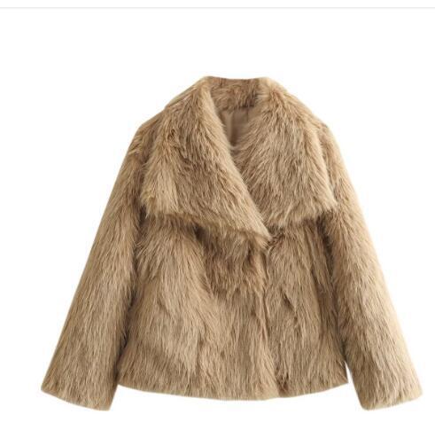 Women's Winter Plush Coat – Thick Lapel Casual Outerwear with Long Sleeves