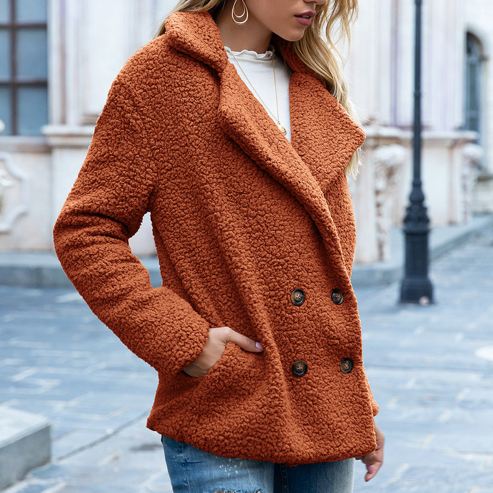 Women's Fluffy Lapel Winter Coat – Loose Fit Button-Up Cardigan Jacket