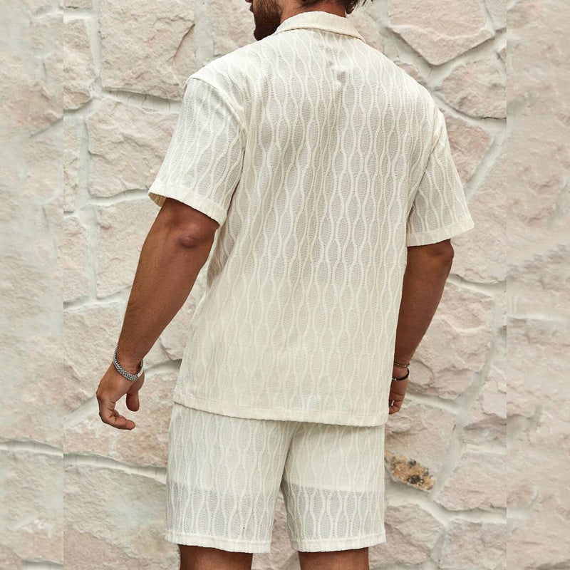Men's Summer Tracksuit Set – Casual Solid Color Button Shirt & Shorts Outfit for Beach & Holiday Wear
