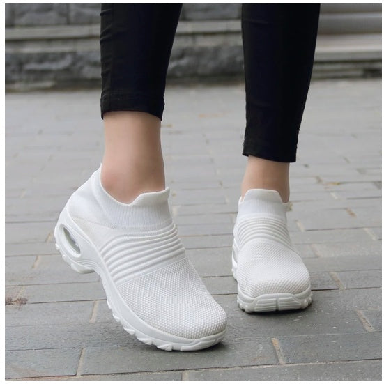 Women's Mesh Wedge Dance Shoes – Lightweight Breathable Slip-On with Hollow Design & Waterproof Platform