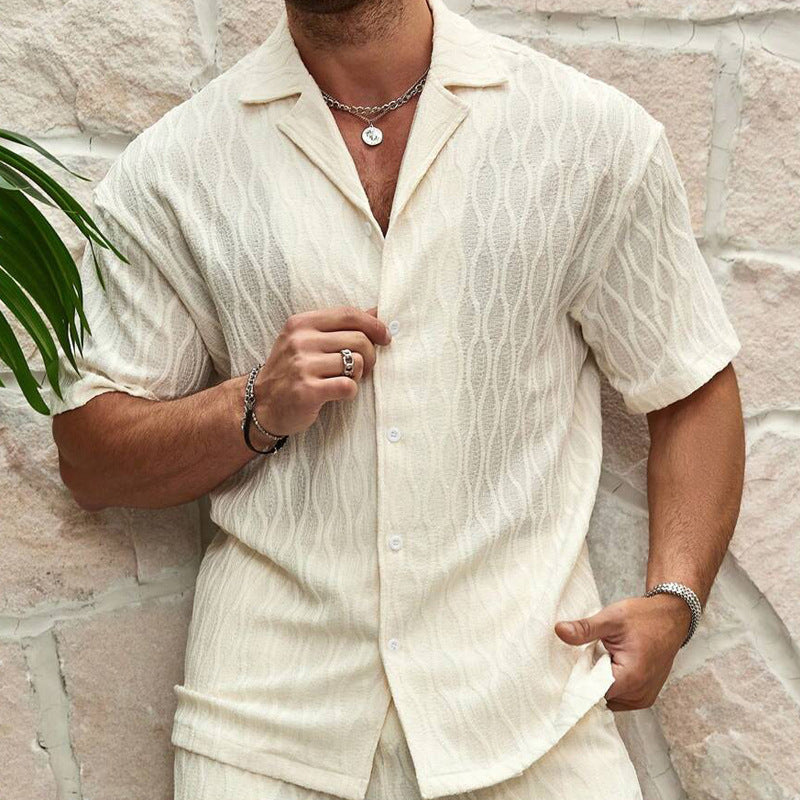 Men's Summer Tracksuit Set – Casual Solid Color Button Shirt & Shorts Outfit for Beach & Holiday Wear