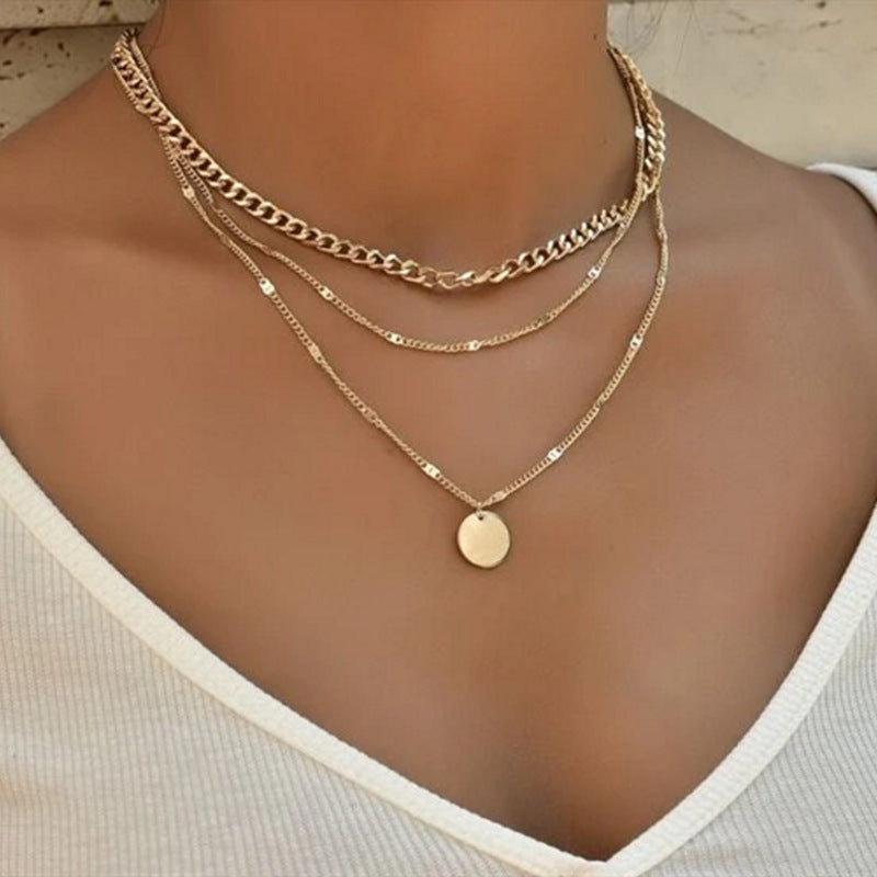 Women's Multilayer Disc Pendant Necklace – Trendy Clavicle Chain Jewelry for Everyday Fashion