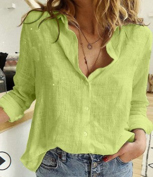 Women’s Long Sleeve Lapel Shirt – Solid Color Button-Up Fashion Top