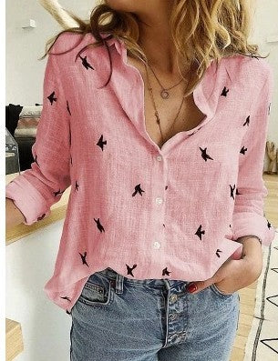 Women’s Long Sleeve Lapel Shirt – Solid Color Button-Up Fashion Top