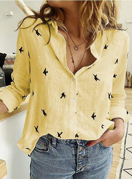 Women’s Long Sleeve Lapel Shirt – Solid Color Button-Up Fashion Top