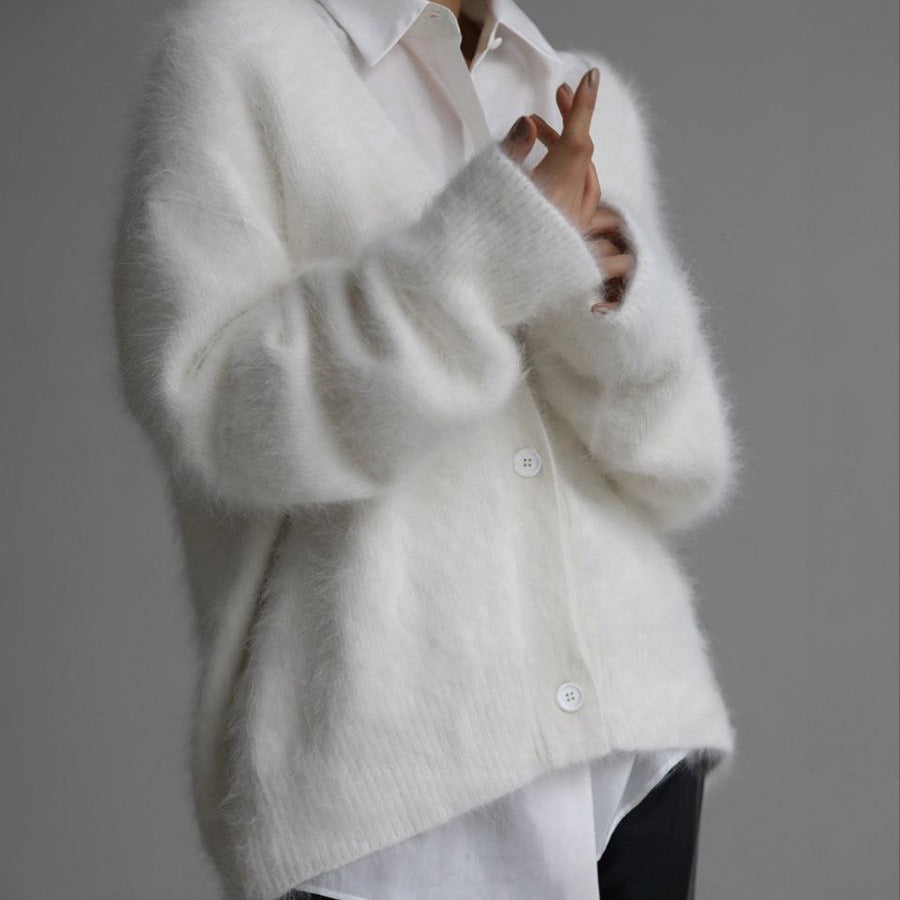 Women’s V-Neck Button Cardigan – Loose Knit Fall/Winter Sweater Top