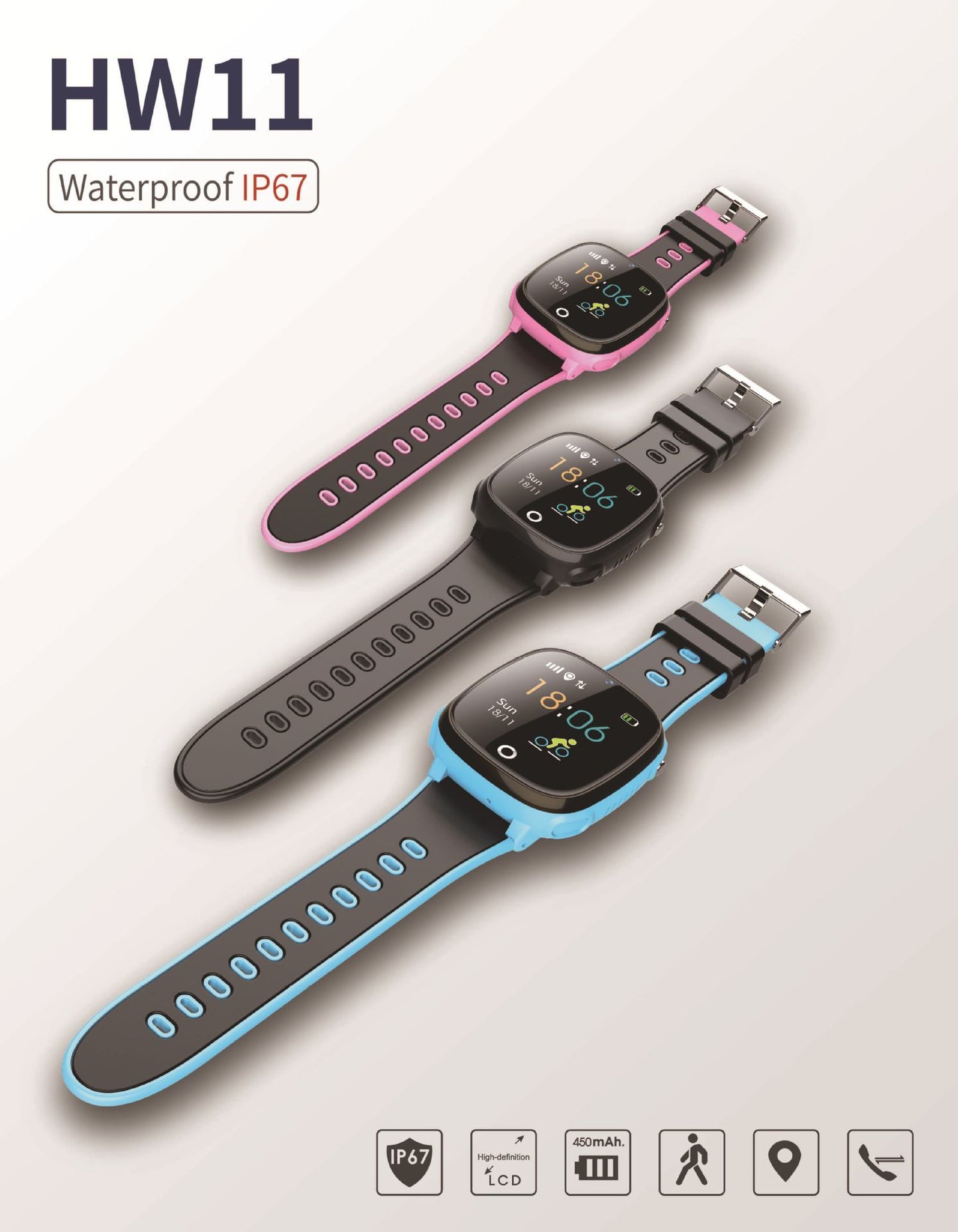 Kids Smartwatch with 1.44” Touch LCD, 2.5D Sapphire Screen, 2G GSM, IP68 Waterproof, SOS & GPS Locator