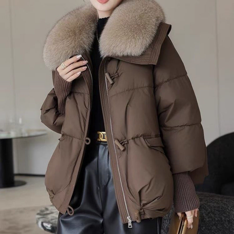 Women's Short Down Cotton-Padded Jacket – Thick Winter Coat with Fur Collar