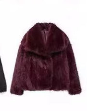 Women's Winter Plush Coat – Thick Lapel Casual Outerwear with Long Sleeves
