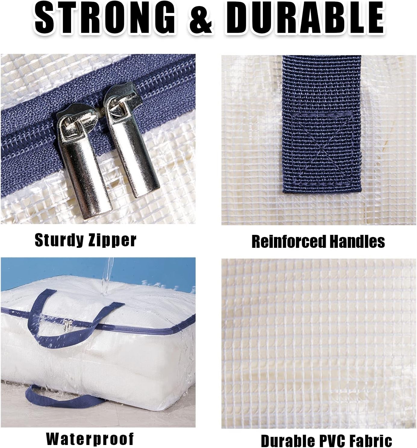 Clear Storage Bags with Zipper, 75L Extra Large Capacity - Closet, Underbed Storage Organizer for Clothes, Bedding, Comforter, Toys, Pillow & Blanket, 3 Pack