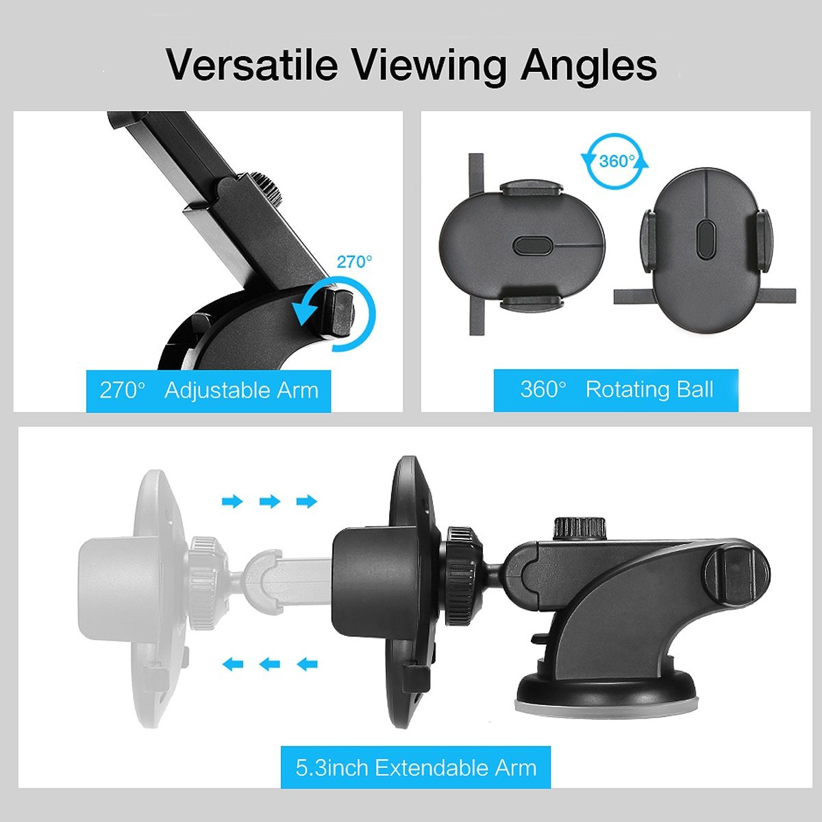 Telescopic Car Phone Holder – Long Arm Dashboard Mount with Suction Cup Base