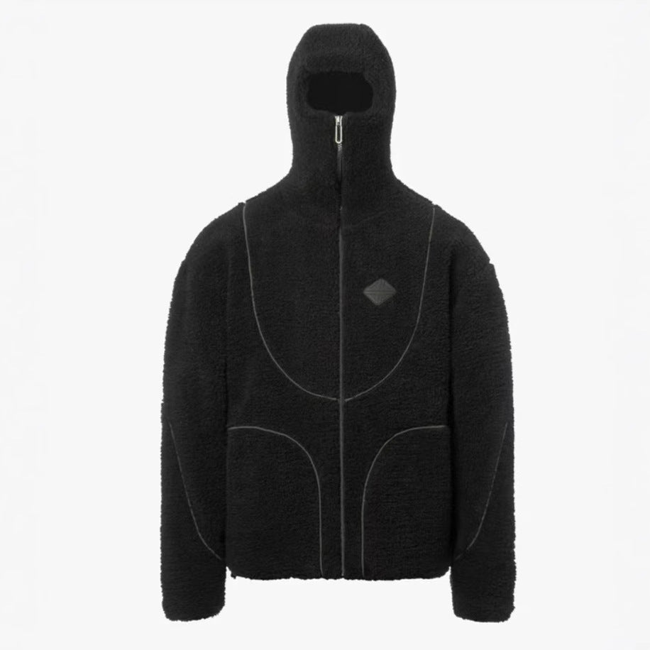 Men's Hooded Lamb Wool Zipper Coat – Casual Patchwork Fleece Sweatshirt Jacket