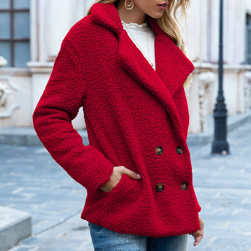 Women's Fluffy Lapel Winter Coat – Loose Fit Button-Up Cardigan Jacket