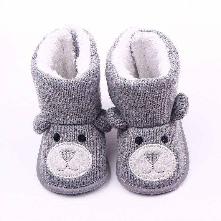 Baby Bear Knit Booties – Autumn/Winter Plush Toddler Shoes for Boys & Girls
