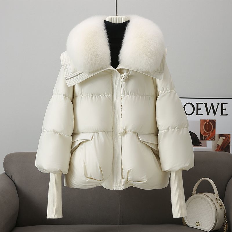 Women's Short Down Cotton-Padded Jacket – Thick Winter Coat with Fur Collar