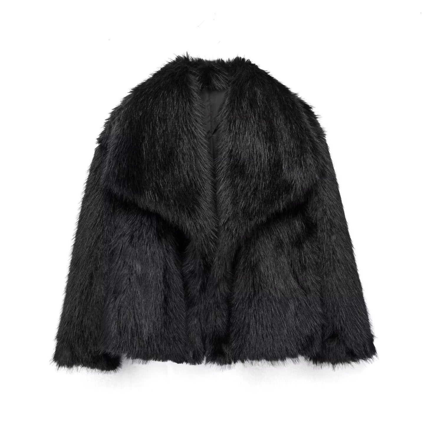 Women's Winter Plush Coat – Thick Lapel Casual Outerwear with Long Sleeves
