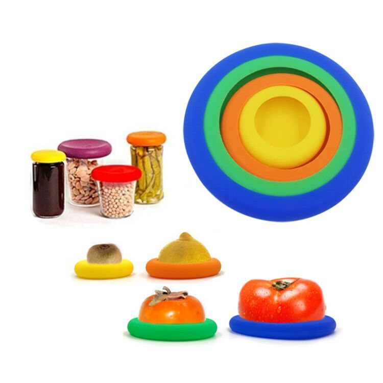 4-Piece Silicone Food Cover Set – Reusable Fruit & Vegetable Lids for Fresh Kitchen Storage