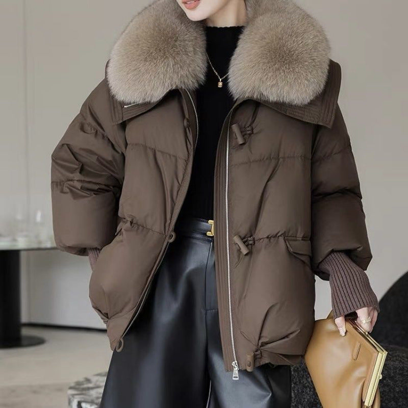 Women's Short Down Cotton-Padded Jacket – Thick Winter Coat with Fur Collar