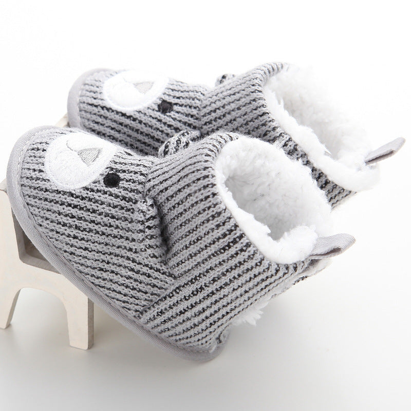 Baby Bear Knit Booties – Autumn/Winter Plush Toddler Shoes for Boys & Girls