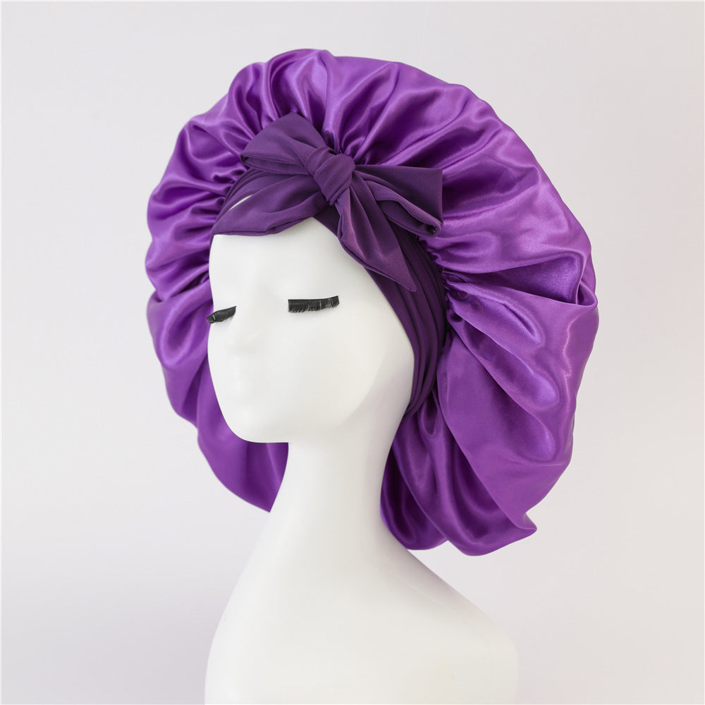 Silk Satin Sleep Bonnet for Women – Night Hair Cap with Tie Band for Curly & Natural Hair
