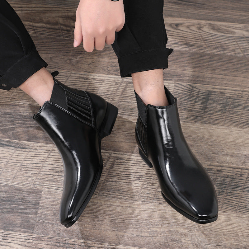 Men's Pointed Toe Chelsea Boots – British Style Formal Leather Dress Shoes with Square Heel