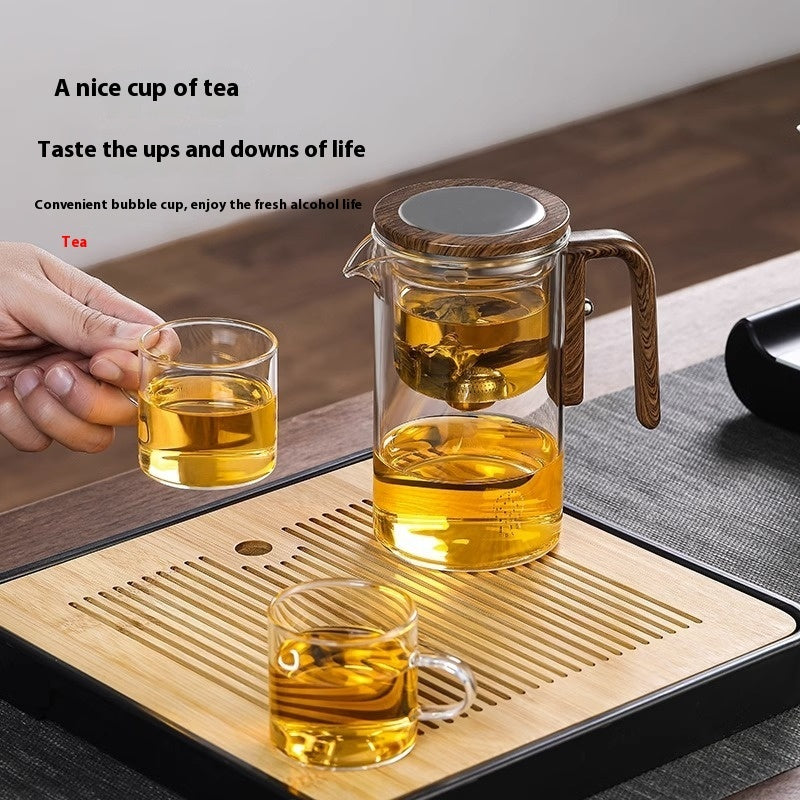 Magnetic Glass Teapot with One-Click Separation – Wood Handle & Built-In Filter for Loose Leaf Tea