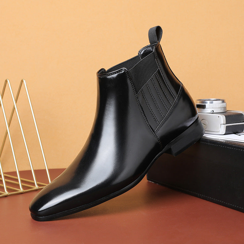 Men's Pointed Toe Chelsea Boots – British Style Formal Leather Dress Shoes with Square Heel