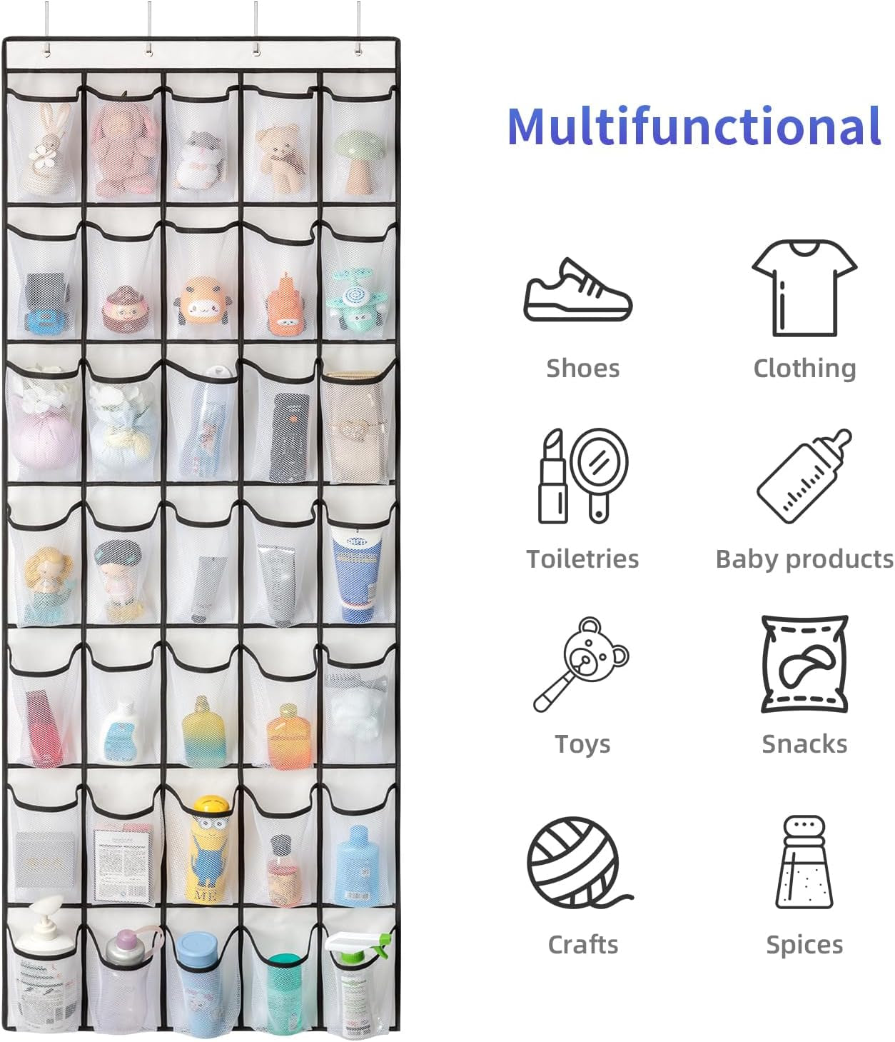 35 Pockets over the Door Shoe Organizer, Hanging Shoe Organizer for Door Large Capacity Shoe Storage Bag with 4 Metal Hooks (White-1Pack)