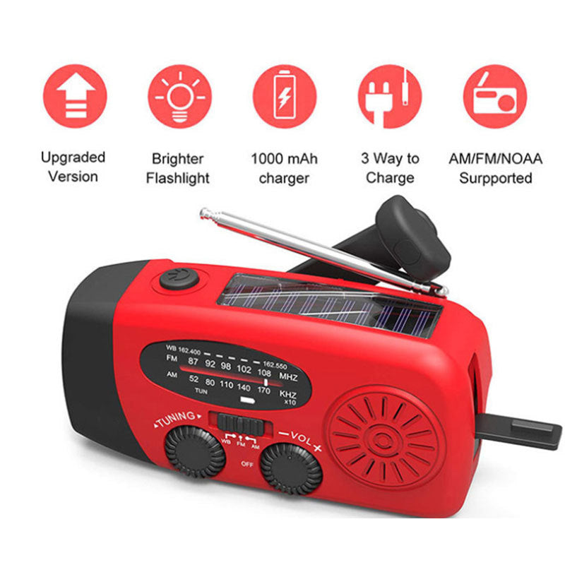 Solar Hand Crank Emergency Radio – USB Charging Flashlight with AM/FM & Power Bank Function