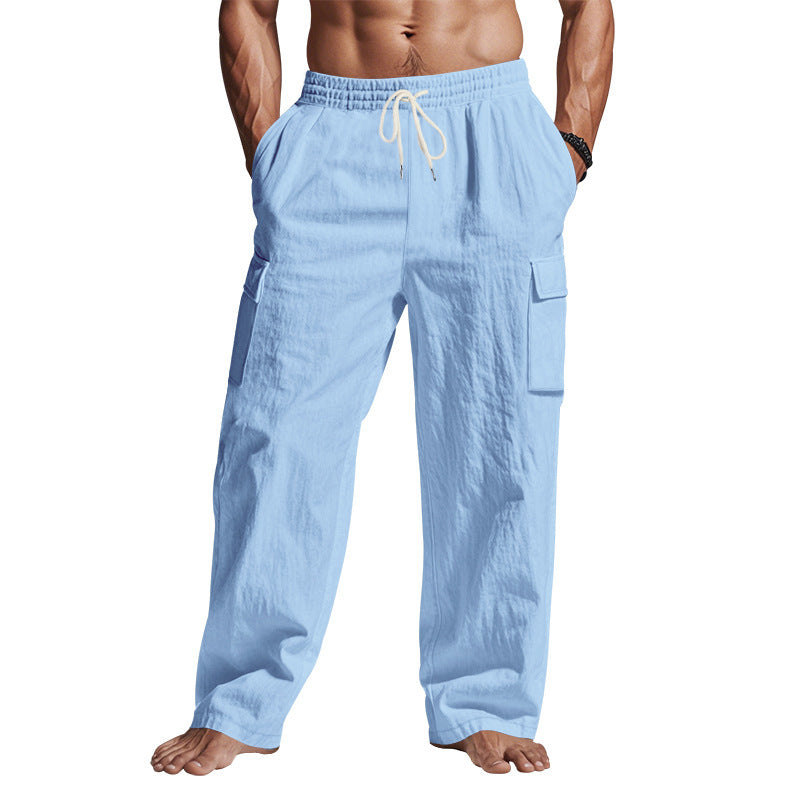 Men’s Multi-Pocket Linen Cargo Pants – Lightweight, Breathable Workwear Trousers for All Seasons