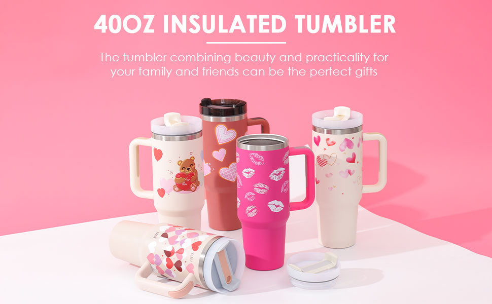 40oz Insulated Tumbler with Handle & Straw – Stainless Steel Spill-Proof Travel Mug with Lid, Vacuum Coffee Cup for Car, Gym, or Office.