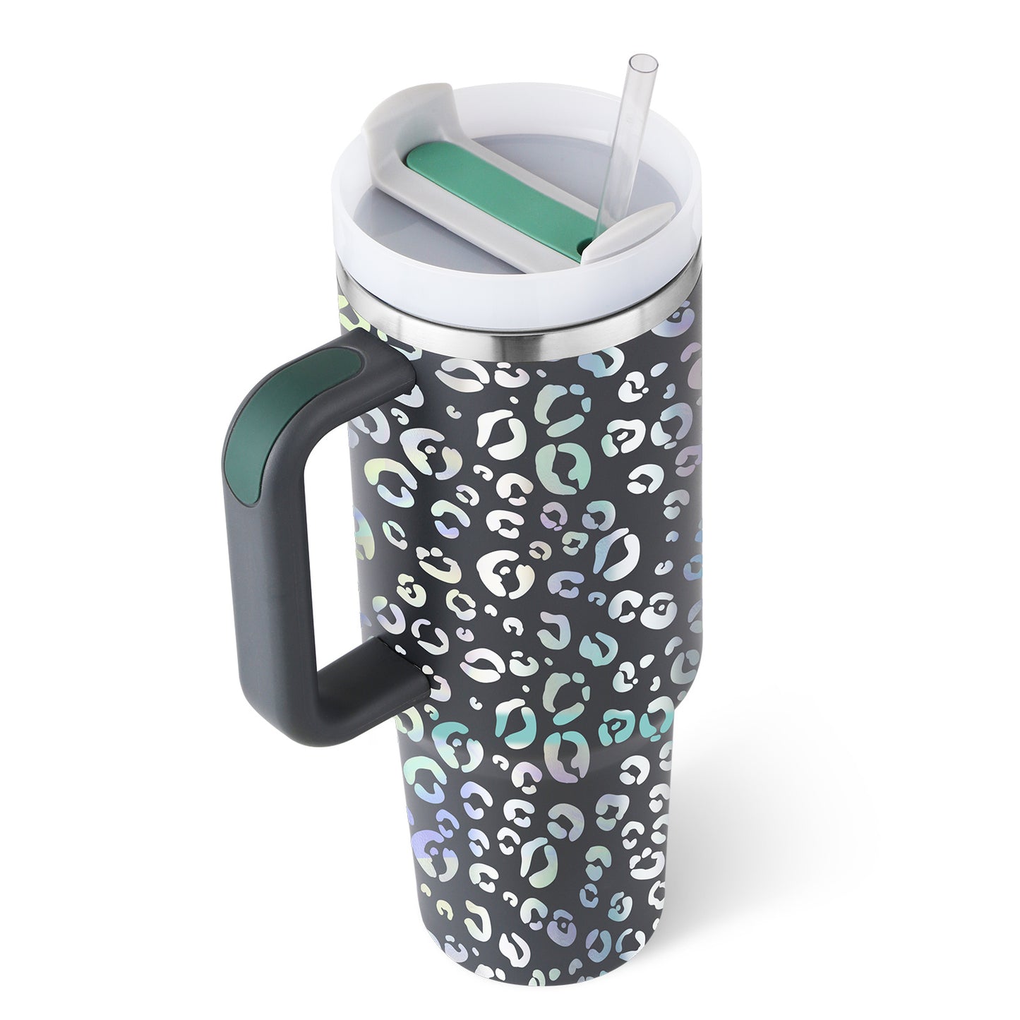 40oz Insulated Tumbler with Handle & Straw – Stainless Steel Spill-Proof Travel Mug with Lid, Vacuum Coffee Cup for Car, Gym, or Office.