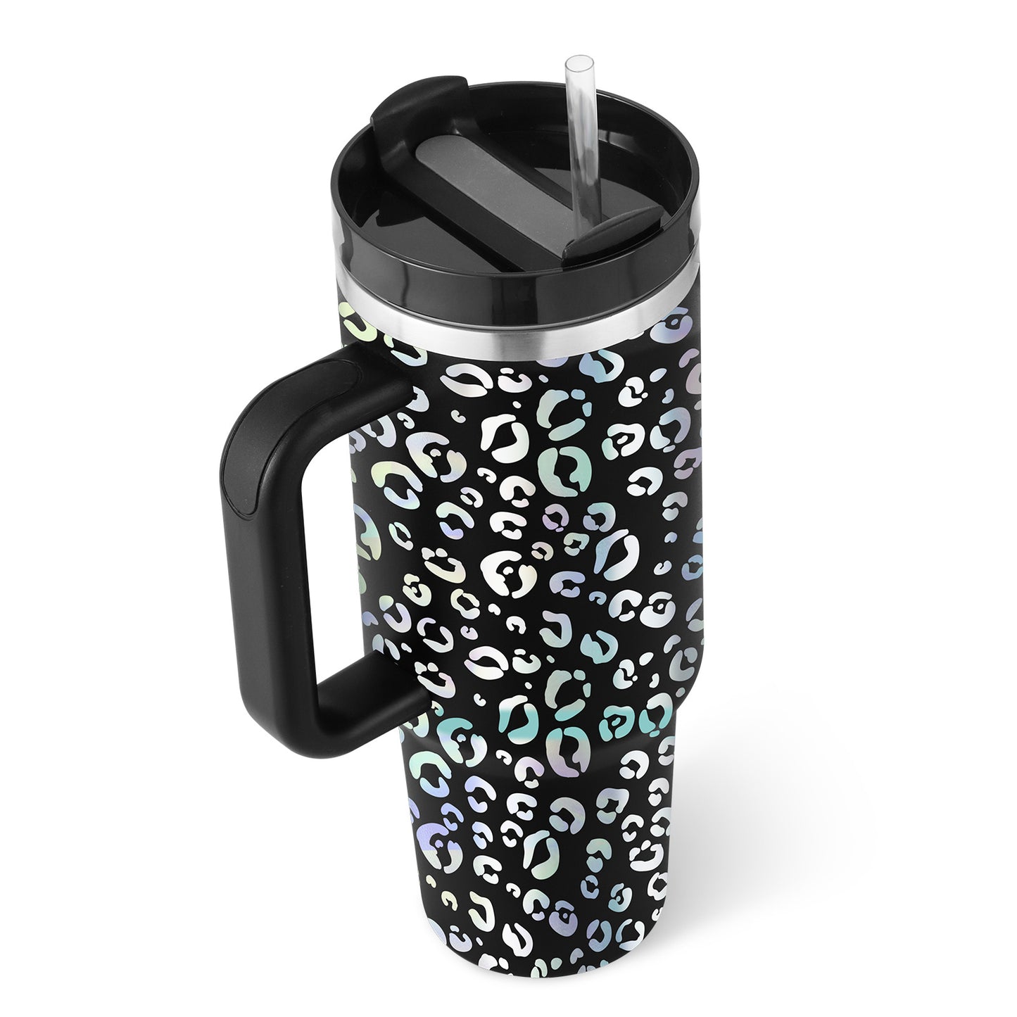 40oz Insulated Tumbler with Handle & Straw – Stainless Steel Spill-Proof Travel Mug with Lid, Vacuum Coffee Cup for Car, Gym, or Office.