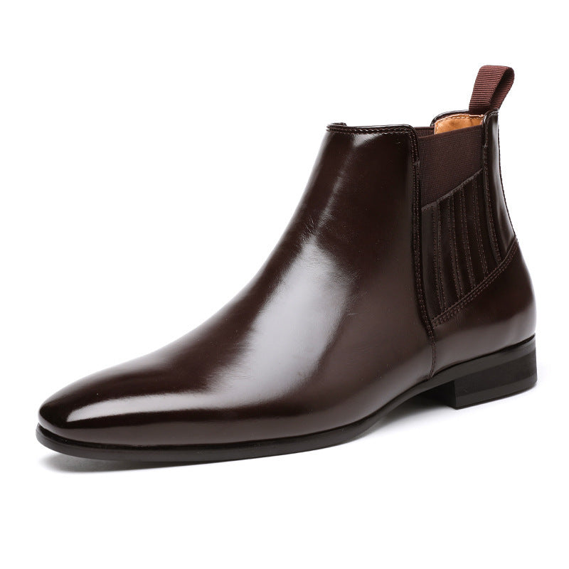 Men's Pointed Toe Chelsea Boots – British Style Formal Leather Dress Shoes with Square Heel