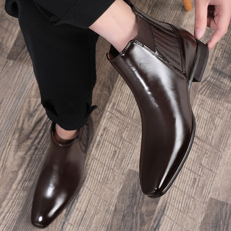 Men's Pointed Toe Chelsea Boots – British Style Formal Leather Dress Shoes with Square Heel
