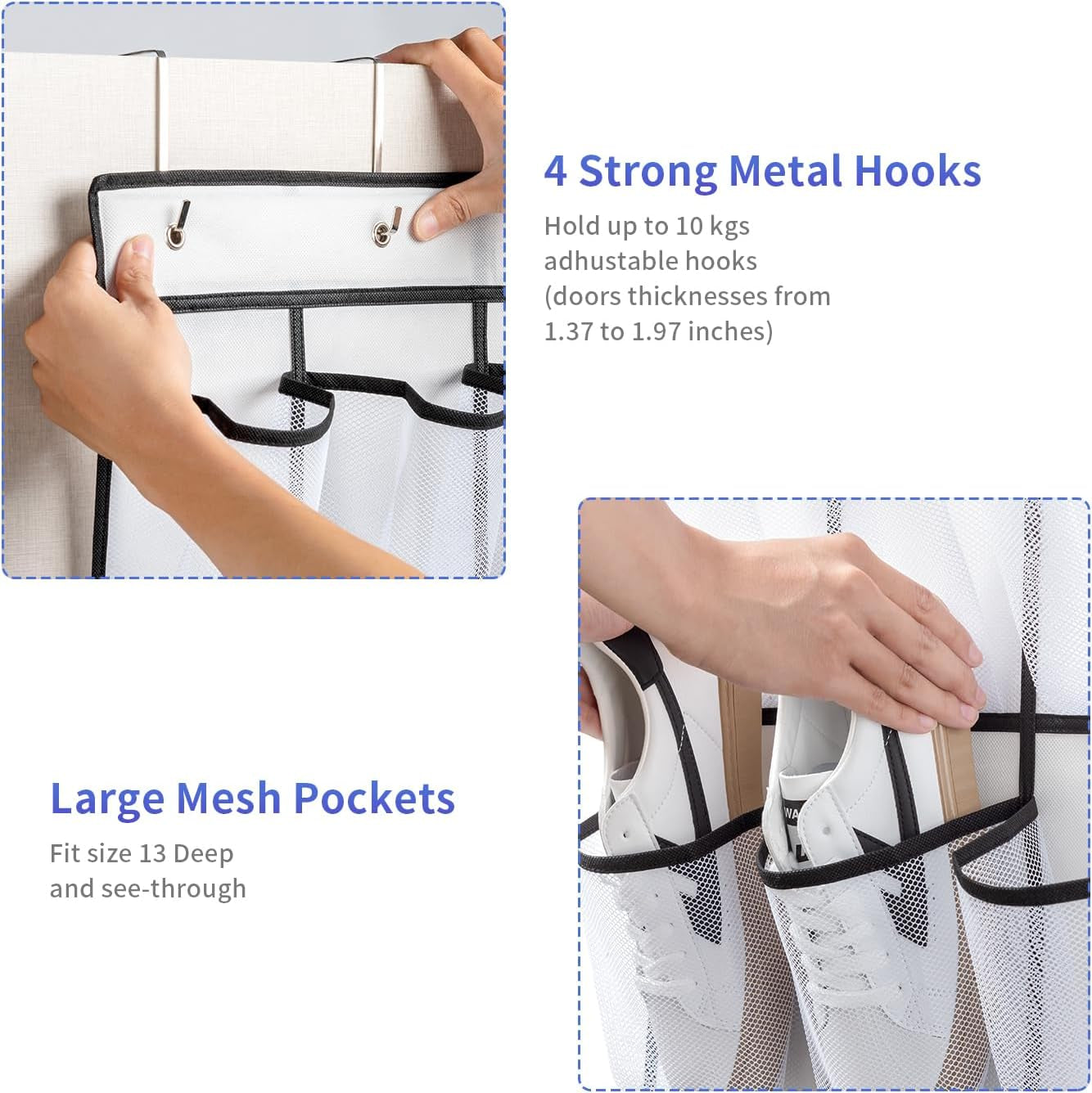 35 Pockets over the Door Shoe Organizer, Hanging Shoe Organizer for Door Large Capacity Shoe Storage Bag with 4 Metal Hooks (White-1Pack)