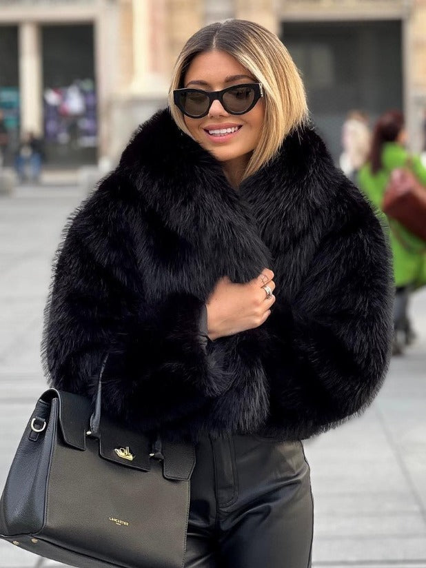 Women's Winter Plush Coat – Thick Lapel Casual Outerwear with Long Sleeves