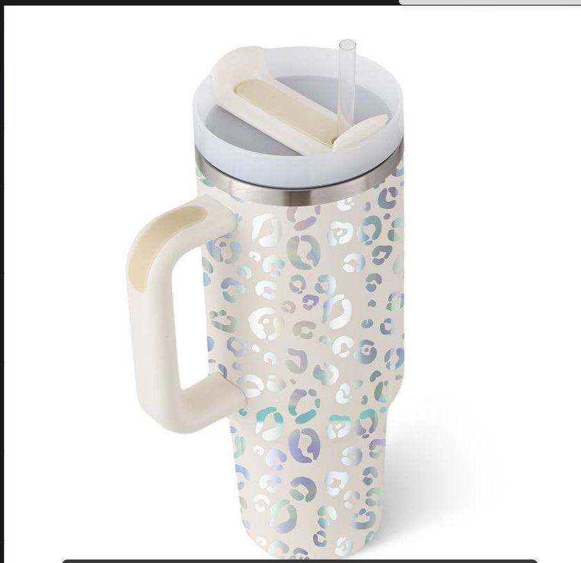 40oz Insulated Tumbler with Handle & Straw – Stainless Steel Spill-Proof Travel Mug with Lid, Vacuum Coffee Cup for Car, Gym, or Office.