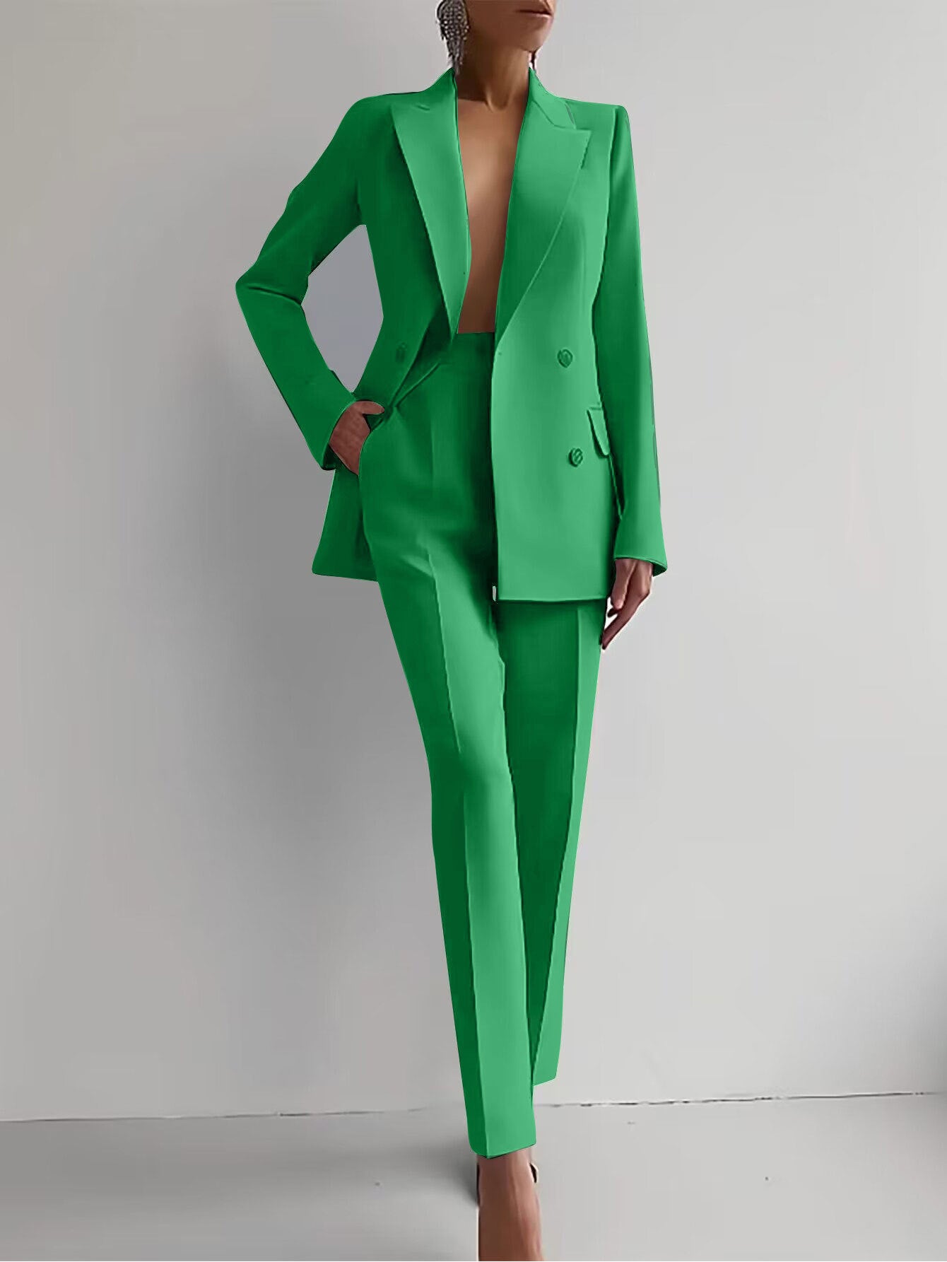 Women's Fashion Business Suit – Long Sleeve Blazer & Slim Fit Trousers Set