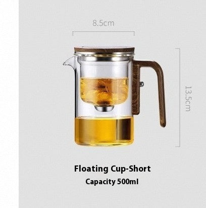Magnetic Glass Teapot with One-Click Separation – Wood Handle & Built-In Filter for Loose Leaf Tea