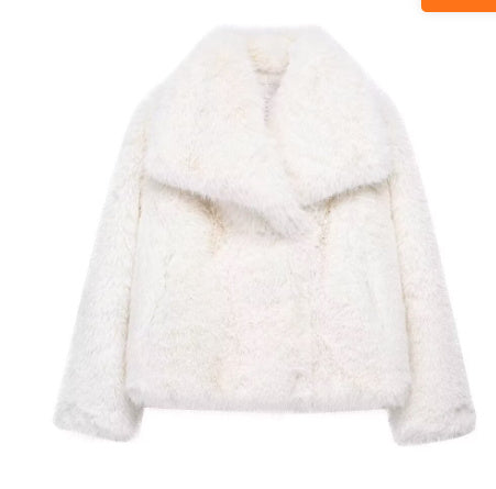 Women's Winter Plush Coat – Thick Lapel Casual Outerwear with Long Sleeves