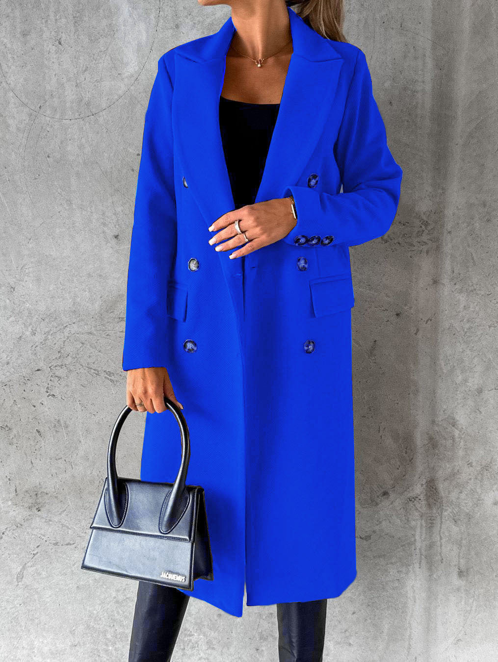 Women's Long Double-Breasted Winter Coat – Slim Fit Lapel Jacket with Long Sleeves