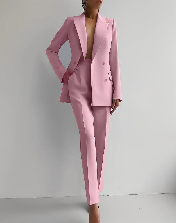 Women's Fashion Business Suit – Long Sleeve Blazer & Slim Fit Trousers Set