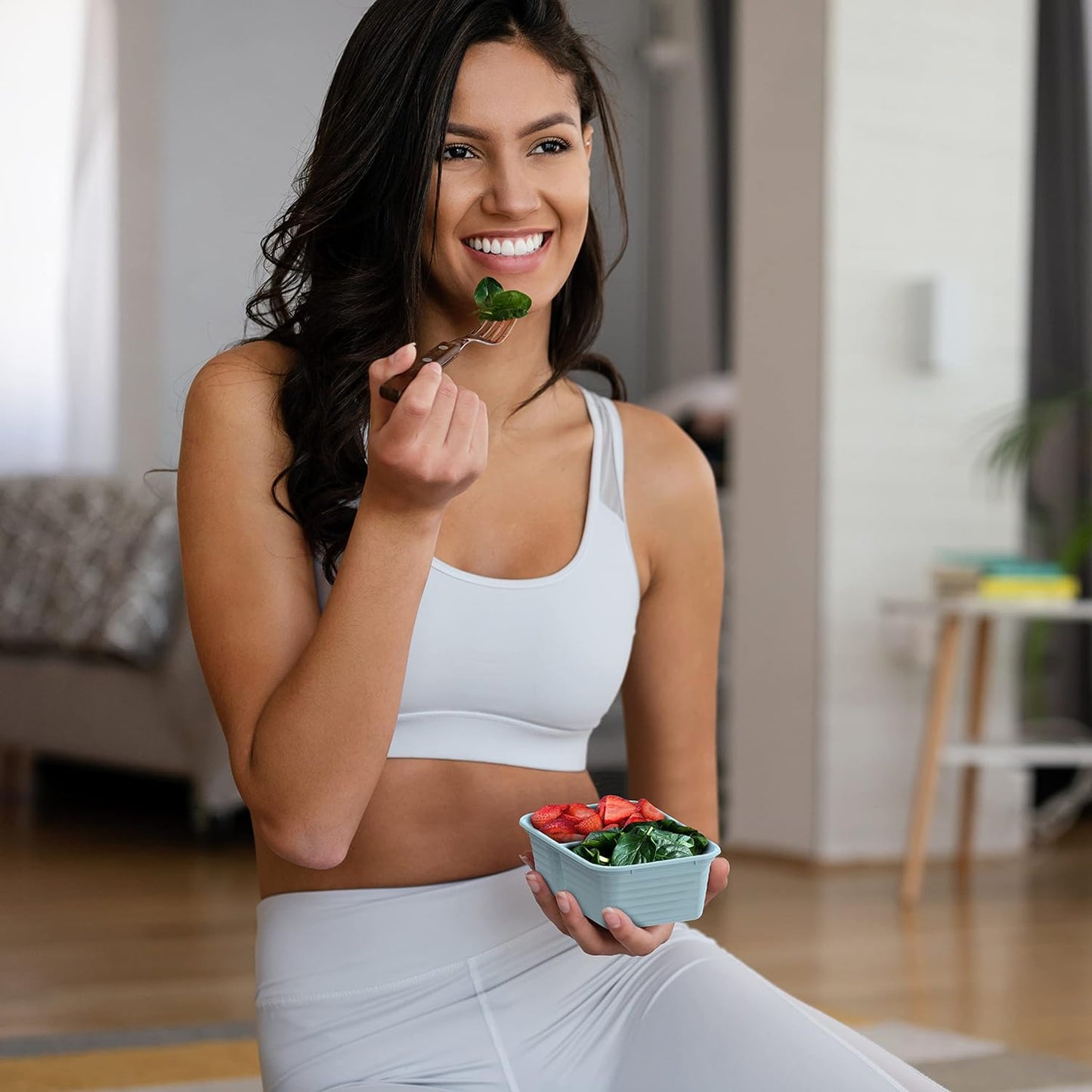 Prep - 2-Compartment Snack Containers with Custom-Fit Lids - Reusable, Microwaveable, Durable BPA -Free, Freezer and Dishwasher-Safe Meal Prep Food Storage - 10 Trays & 10 Lids (Sky)