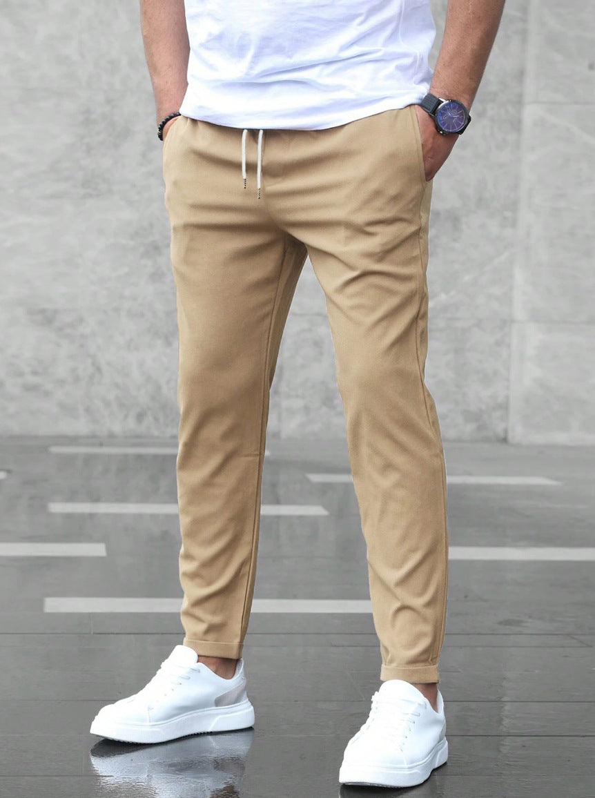 Men's Slim Fit Casual Pants – Drawstring Trousers with Pockets for Everyday Comfort & Style