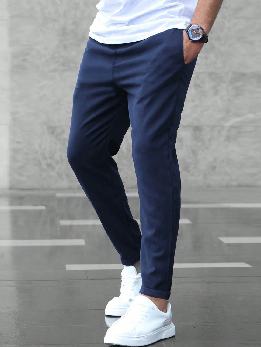 Men's Slim Fit Casual Pants – Drawstring Trousers with Pockets for Everyday Comfort & Style