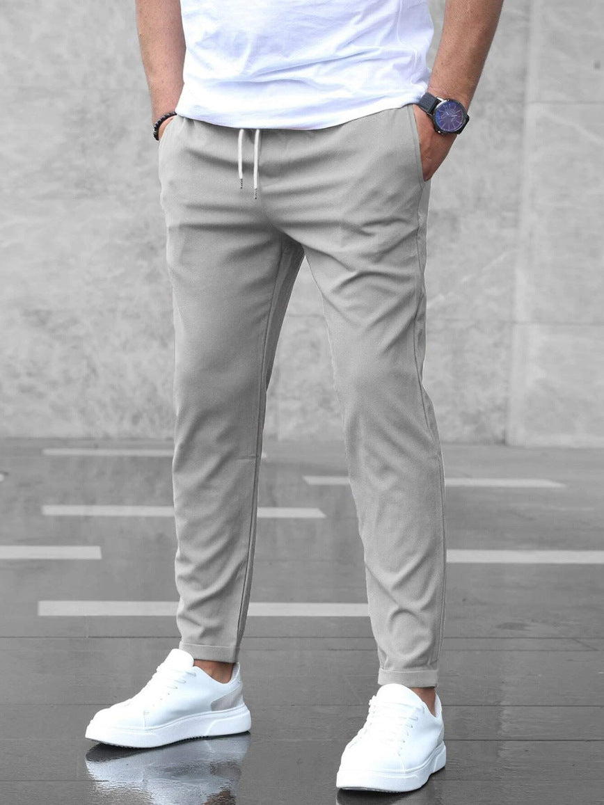 Men's Slim Fit Casual Pants – Drawstring Trousers with Pockets for Everyday Comfort & Style
